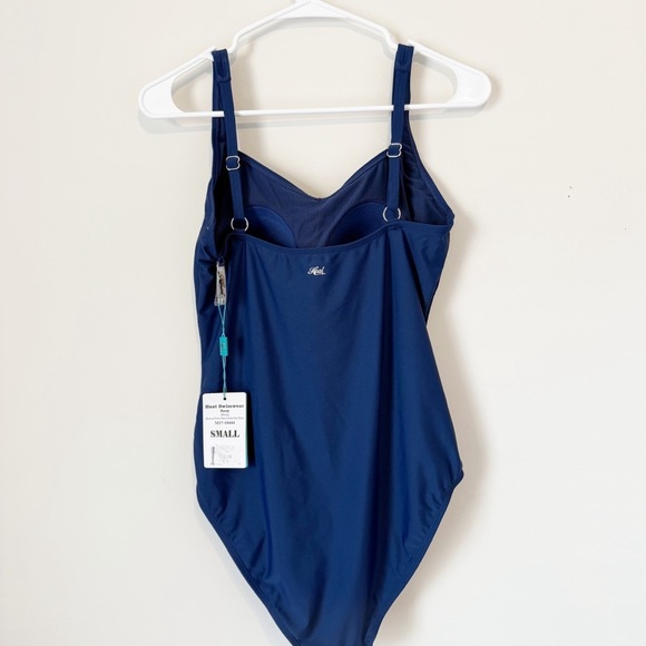 NWT HEAT NAVY MISSY RUCHED FRONT PANEL SIDE ONE PIECE S - Picture 9 of 11